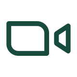 Dark teal outline of a video camera icon with rounded rectangle body and angled lens shape on transparent background