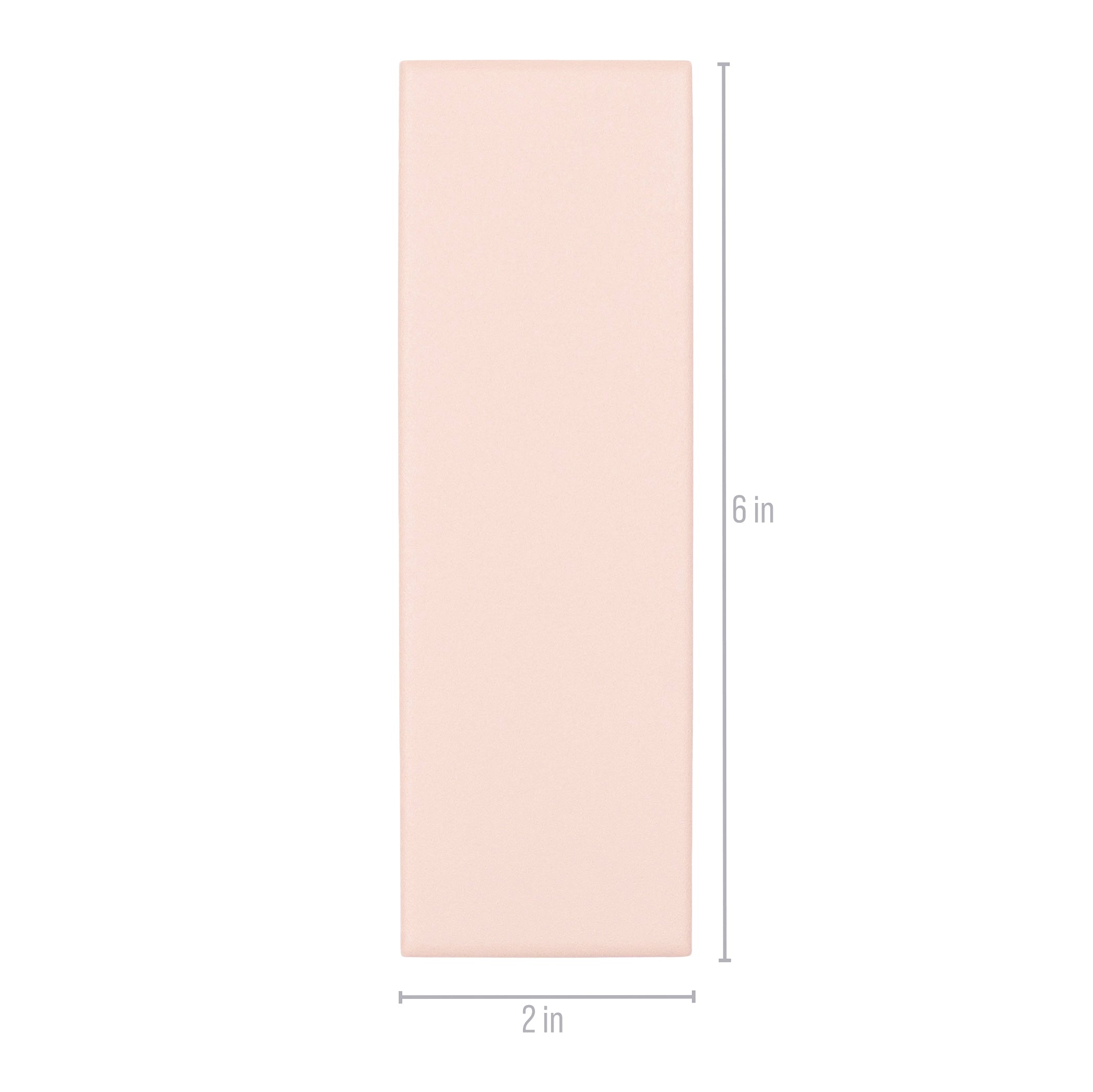 Matte rectangular porcelain tile in a pale powder pink shade with smooth surface and clean edges on white background