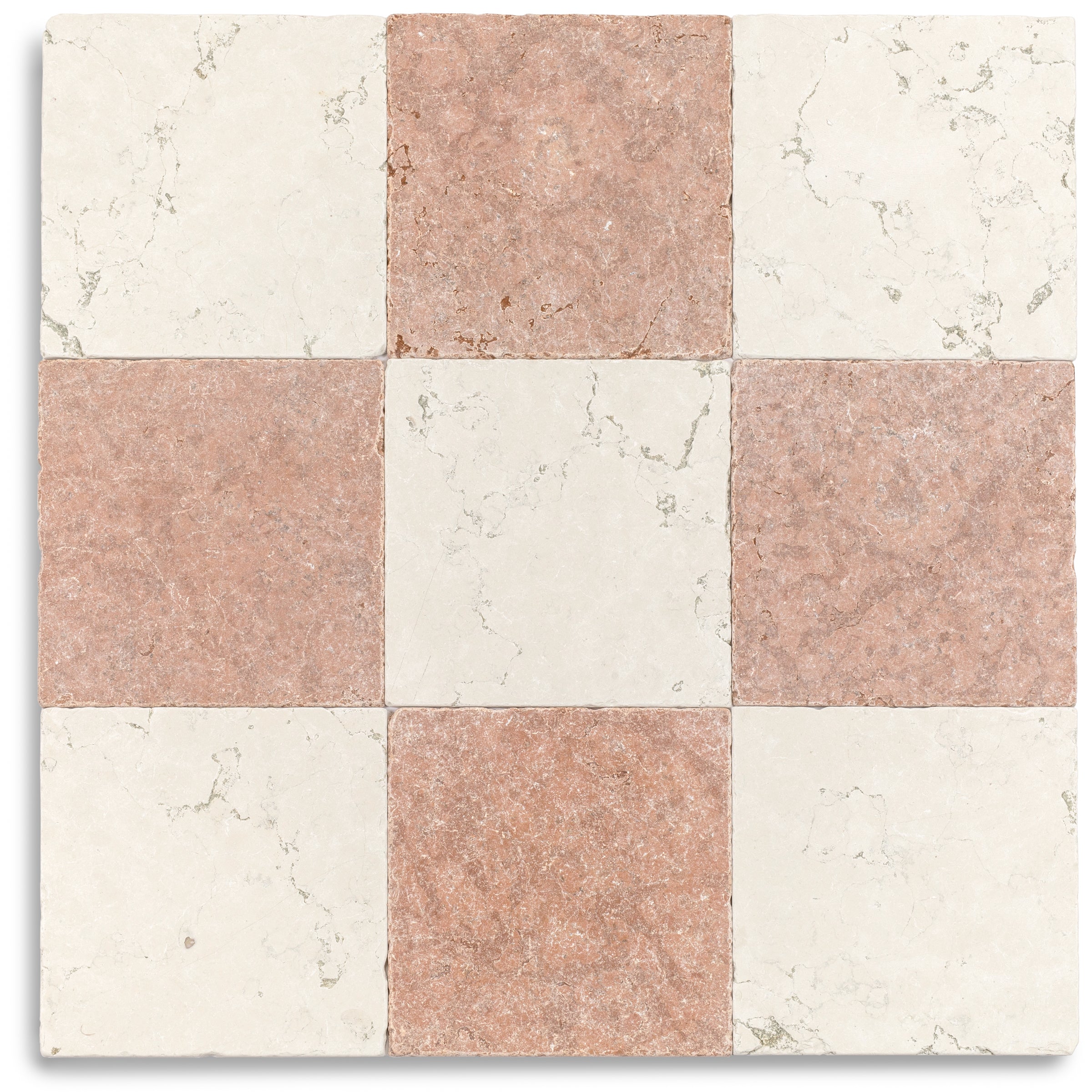 Tumbled Asiago Stone Tile in red, pink, and white tones with natural stone texture from New Arrivals, globally sourced for your imagination